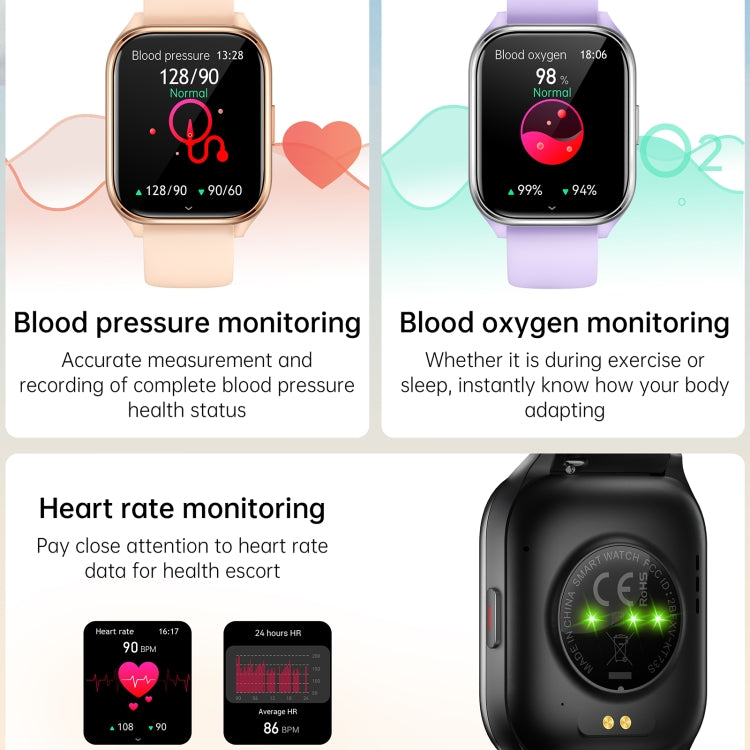 KT73S 1.85 inch Square Screen BT Call Smart Watch, Heart Rate / Blood Pressure / Blood Oxygen / Female Health / Sleep Monitoring