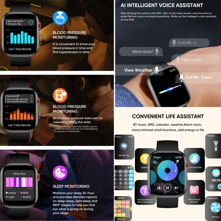 LC88 2 inch Square Screen BT Call Smart Watch, Heart Rate / Blood Pressure / Blood Oxygen / Sleep Monitoring