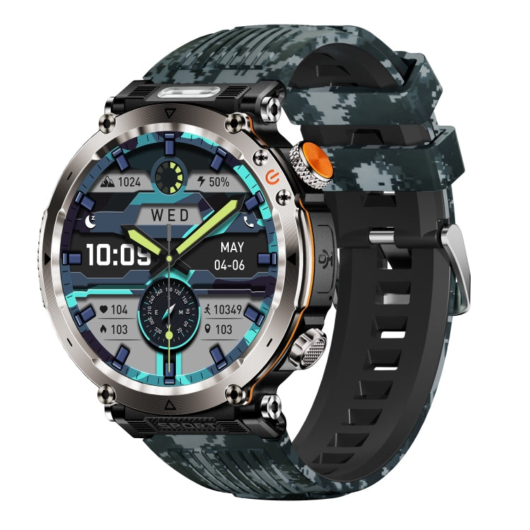 HT30 1.7 inch IP68 Waterproof Camouflage Silicone Band Smart Watch, Support Flashlight / Banknote Detector Light / Compass
