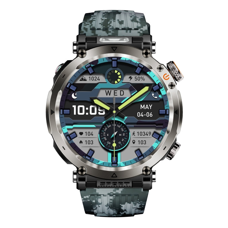 HT30 1.7 inch IP68 Waterproof Camouflage Silicone Band Smart Watch, Support Flashlight / Banknote Detector Light / Compass