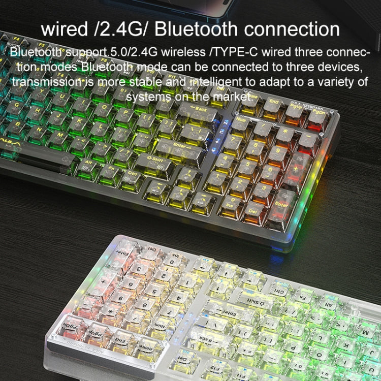 AULA F98 Pro 99 Keys Wired/2.4G/Bluetooth Three Model RGB Mechanical Keyboard, Ice Crystal Shaft