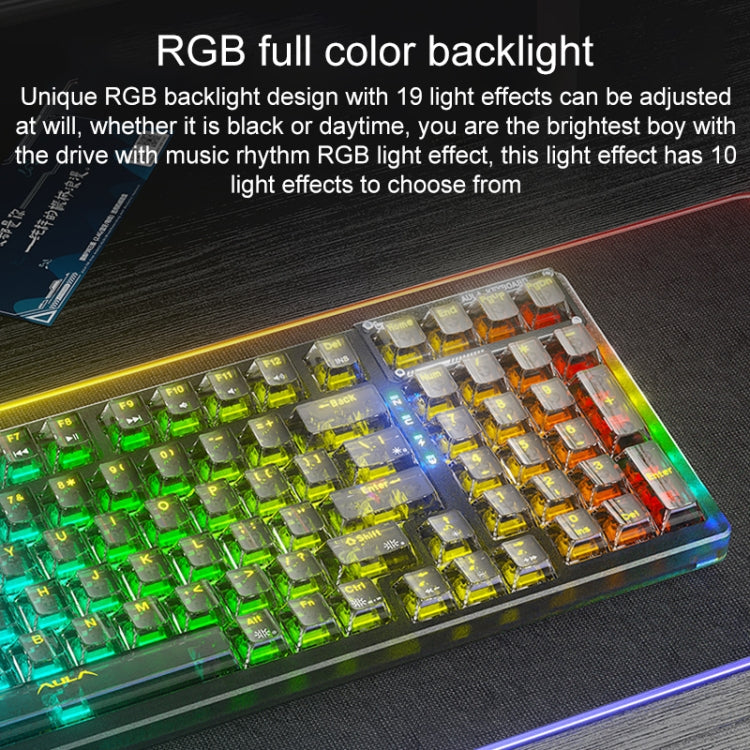 AULA F98Pro V3 99 Keys Wired/2.4G/Bluetooth Three Model RGB Mechanical Keyboard, Ice Crystal Shaft