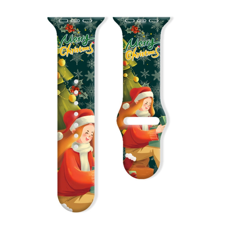 Christmas Pattern Reverse Buckle Silicone Watch Band, For Apple Watch 46mm / 49mm / 45mm / 44mm, For Apple Watch 42mm / 41mm / 40mm / 38mm