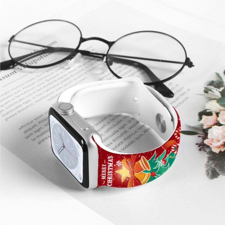 Christmas Pattern Reverse Buckle Silicone Watch Band, For Apple Watch 46mm / 49mm / 45mm / 44mm, For Apple Watch 42mm / 41mm / 40mm / 38mm
