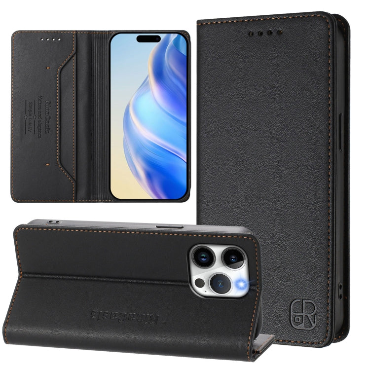 RC01 Dual-Folded Magnetic Suction RFID Leather Phone Case, For iPhone 16 Pro, For iPhone 16 Plus, For iPhone 16, For iPhone 15 Pro Max, For iPhone 15 Pro, For iPhone 15 Plus