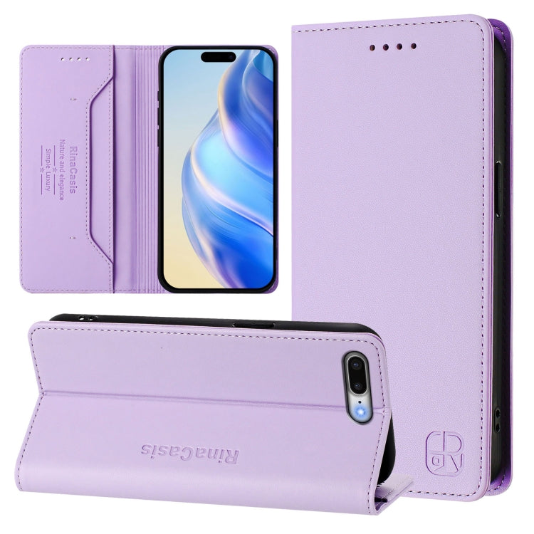 غطاء هاتف جلدي RFID مغناطيسي قابل للطي المزدوج RC01، لـ iPhone 7 Plus / 8 Plus