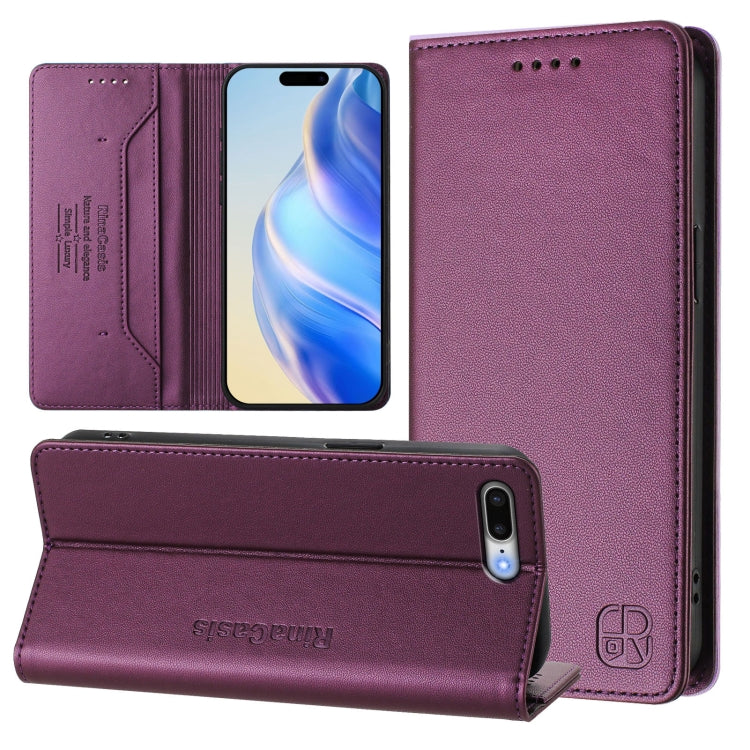 غطاء هاتف جلدي RFID مغناطيسي قابل للطي المزدوج RC01، لـ iPhone 7 Plus / 8 Plus