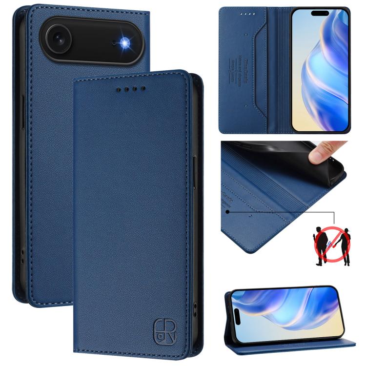 RC01 Dual-Folded Magnetic Suction RFID Leather Phone Case, For iPhone 17e / 16e, For iPhone 17 Pro Max, For iPhone 17 Pro, For iPhone 17, For iPhone Air, For iPhone 16 Pro Max