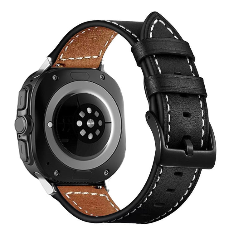Black Buckle Genuine Leather Watch Band, For Samsung Galaxy Watch Ultra 47mm / Ultra 2025