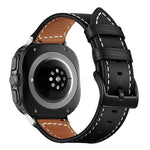 Black Buckle Genuine Leather Watch Band, For Samsung Galaxy Watch Ultra 47mm / Ultra 2025