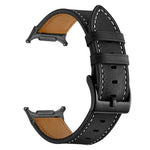 Black Buckle Genuine Leather Watch Band, For Samsung Galaxy Watch Ultra 47mm / Ultra 2025