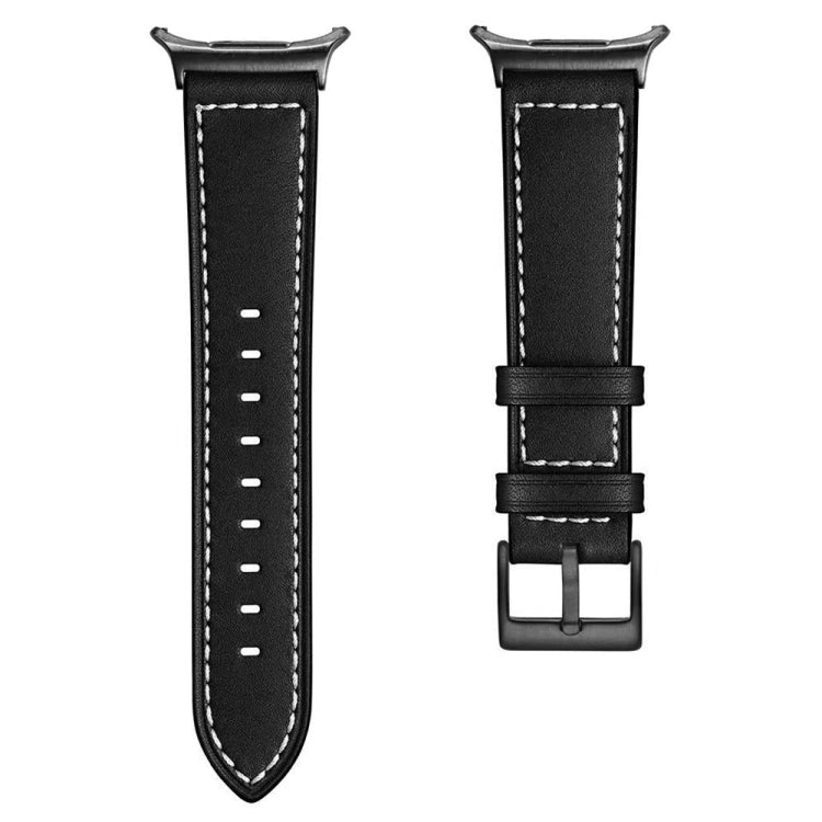 Black Buckle Genuine Leather Watch Band, For Samsung Galaxy Watch Ultra 47mm / Ultra 2025