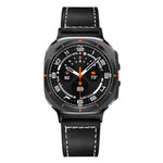 Black Buckle Genuine Leather Watch Band, For Samsung Galaxy Watch Ultra 47mm / Ultra 2025