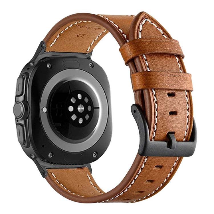 Black Buckle Genuine Leather Watch Band, For Samsung Galaxy Watch Ultra 47mm / Ultra 2025
