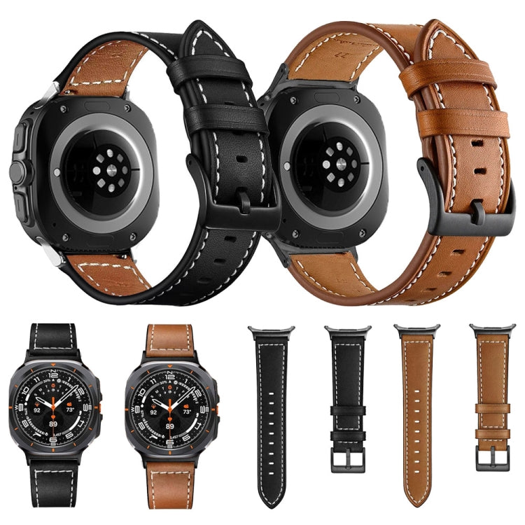 Black Buckle Genuine Leather Watch Band, For Samsung Galaxy Watch Ultra 47mm / Ultra 2025