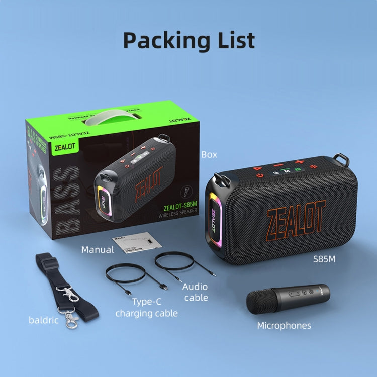 Zealot S85M 50W Outdoor Portable Bluetooth Speaker with Microphone, S85 + 1 Mic