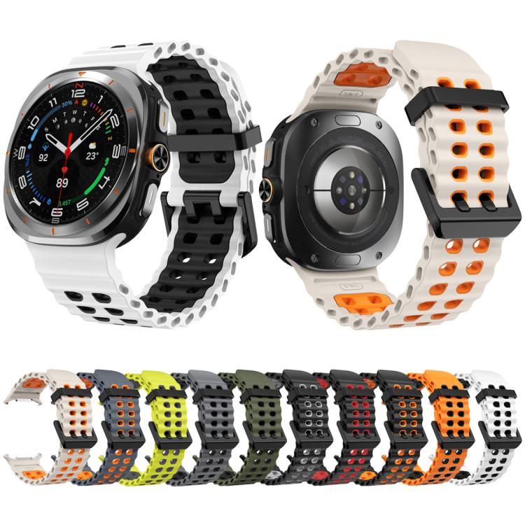 Ocean Two Color Dual-Row Hole Silicone Watch Band, For Samsung Galaxy Watch Ultra 47mm / Ultra 2025
