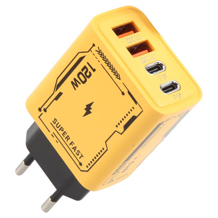 محول شحن AR-PD14 GaN 120 واط بأربعة منافذ 2 PD و 2 QC 3.0 USB و USB-C / Type-C شاحن سريع، قابس الاتحاد الأوروبي، قابس الولايات المتحدة