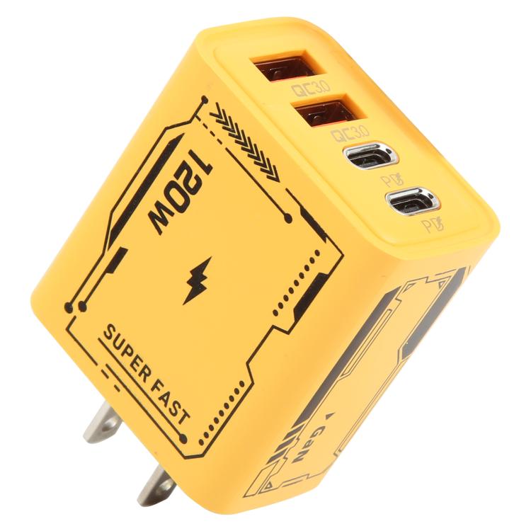 محول شحن AR-PD14 GaN 120 واط بأربعة منافذ 2 PD و 2 QC 3.0 USB و USB-C / Type-C شاحن سريع، قابس الاتحاد الأوروبي، قابس الولايات المتحدة