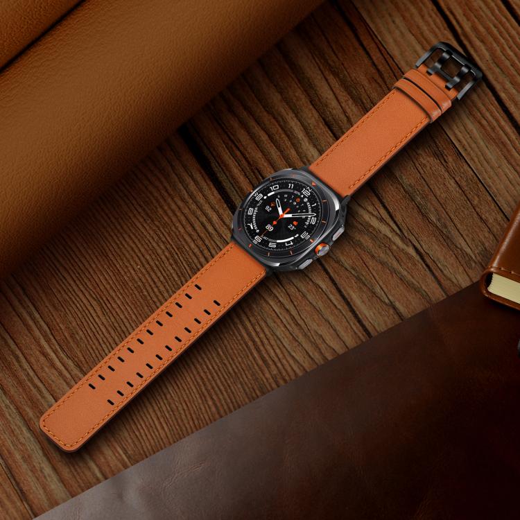 Double Buckle Genuine Leather Watch Band, For Samsung Galaxy Watch Ultra / Ultra 2025, For Samsung Galaxy Watch8 / Watch8 Classic