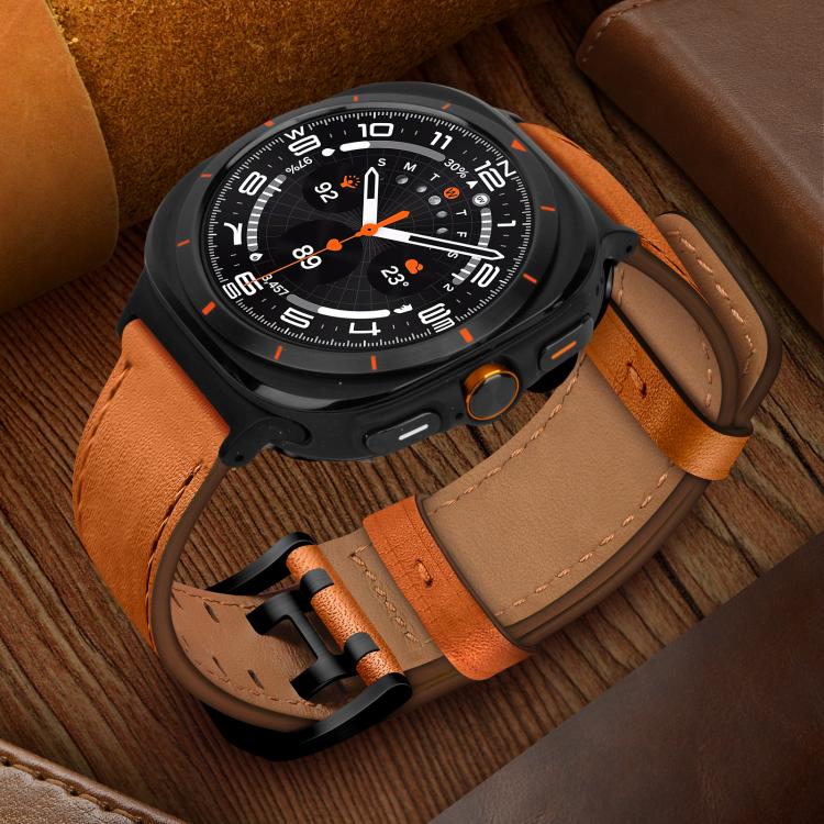 Double Buckle Genuine Leather Watch Band, For Samsung Galaxy Watch Ultra / Ultra 2025, For Samsung Galaxy Watch8 / Watch8 Classic
