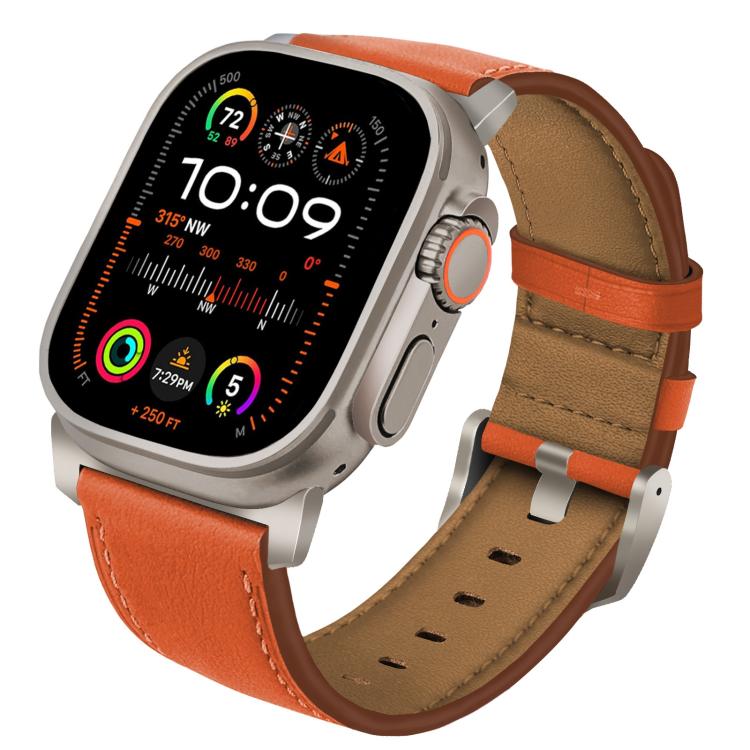 Titanium Buckle Nappa Genuine Leather Watch Band, For Apple Watch 46mm / 49mm / 45mm / 44mm