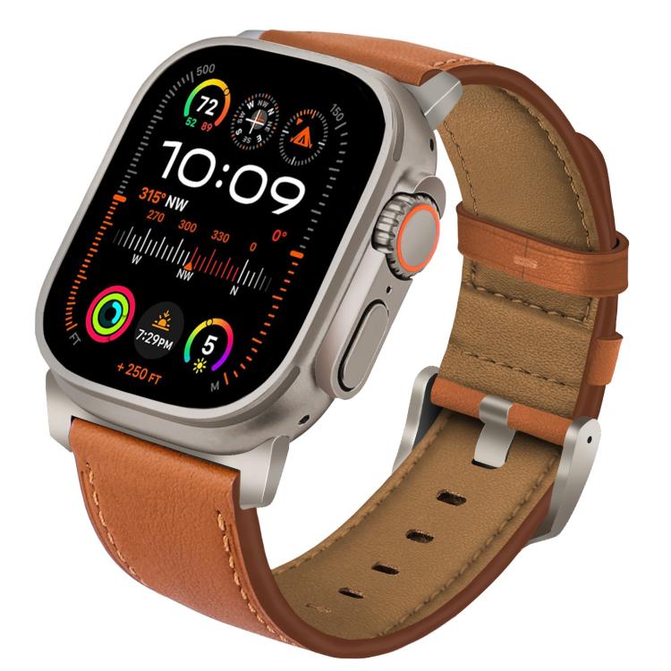 Titanium Buckle Nappa Genuine Leather Watch Band, For Apple Watch 46mm / 49mm / 45mm / 44mm