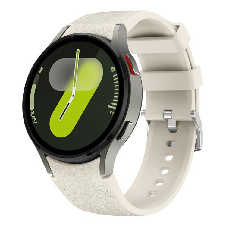 Silver Pin Buckle Leather Silicone Watch Band, For Samsung Galaxy Watch 7 / 6 / 5 / 4