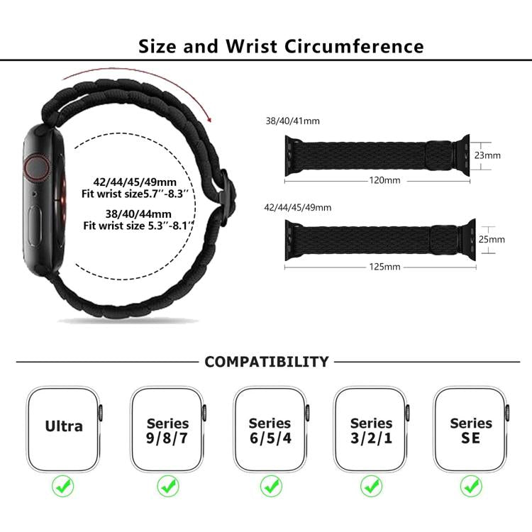 Kalebol Eight Buckle Nylon Braided Watch Band, For Apple Watch 46mm / 49mm / 45mm / 44mm, For Apple Watch 42mm / 41mm / 40mm / 38mm