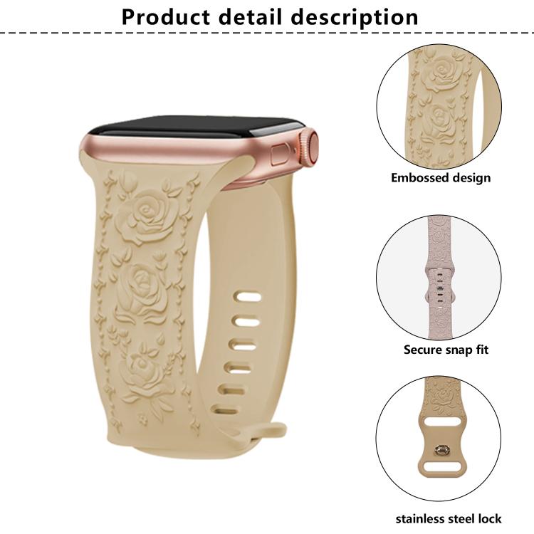 Kalebol 8-shaped Buckle Rose Embossed Silicone Watch Band, For Apple Watch 46mm / 49mm / 45mm / 44mm, For Apple Watch 42mm / 41mm / 40mm / 38mm