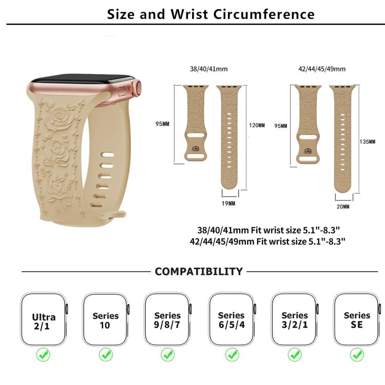 Kalebol 8-shaped Buckle Rose Embossed Silicone Watch Band, For Apple Watch 46mm / 49mm / 45mm / 44mm, For Apple Watch 42mm / 41mm / 40mm / 38mm