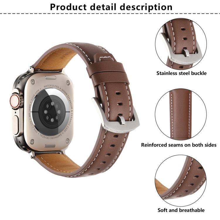 Kalebol Plain Genuine Leather Watch Band, For Apple Watch 46mm / 49mm / 45mm / 44mm, For Apple Watch 42mm / 41mm / 40mm / 38mm
