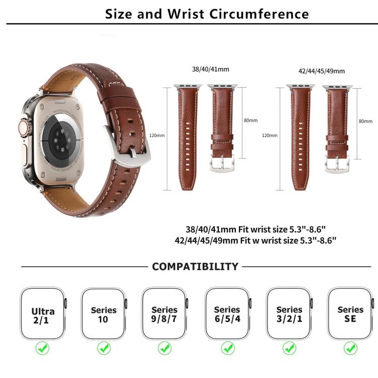Kalebol Plain Genuine Leather Watch Band, For Apple Watch 46mm / 49mm / 45mm / 44mm, For Apple Watch 42mm / 41mm / 40mm / 38mm