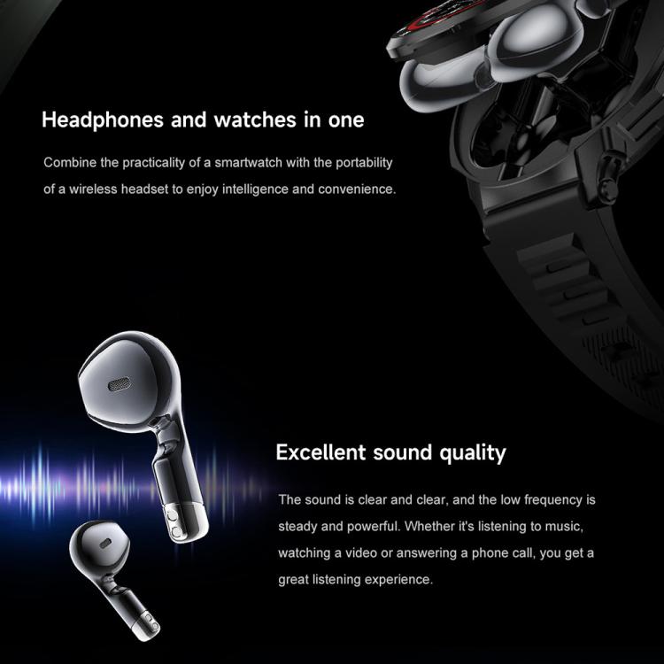 D11 1.46 inch 2 in 1 Bluetooth Earphone Smart Watch, Support Bluetooth Call / NFC / Heart Rate, D11 (Black), D11 (Green)