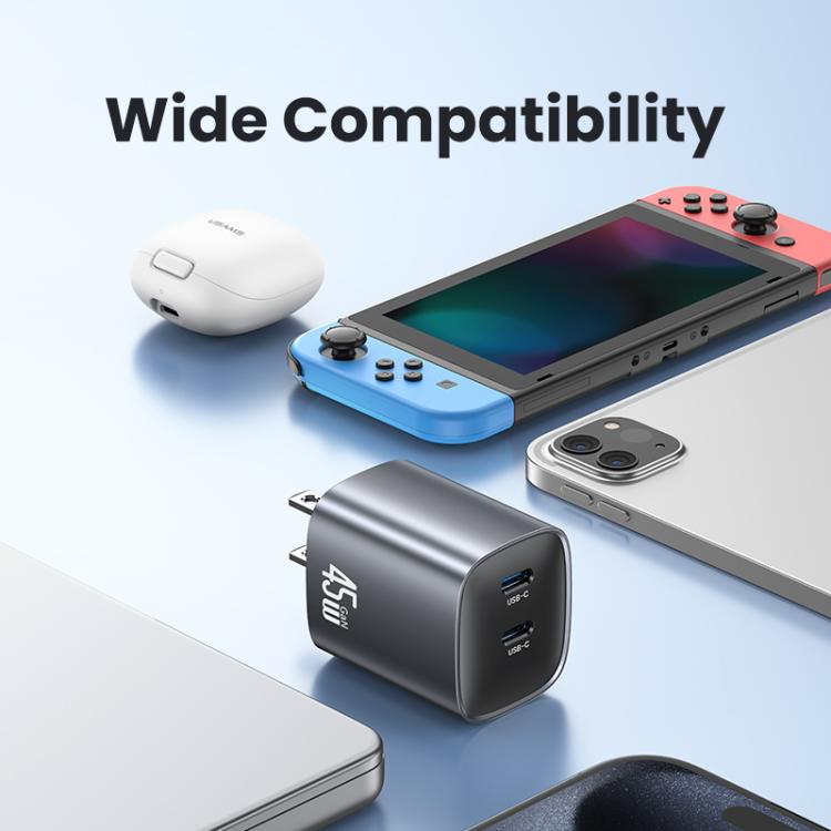 شاحن سريع USAMS CC306 T66 45 واط مزدوج USB-C / Type-C GaN، قابس الولايات المتحدة، CC306