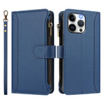 Magnetic Closure 9 Card Slots Zipper Leather Case with Hand Strap, For iPhone 14 Pro Max, For iPhone SE 2022 / 2020 / 8 / 7, For iPhone 13 Pro Max, For iPhone 13 Pro, For iPhone 13 mini, For iPhone 12 / 12 Pro, For iPhone 12 Pro Max, For iPhone 12 mini