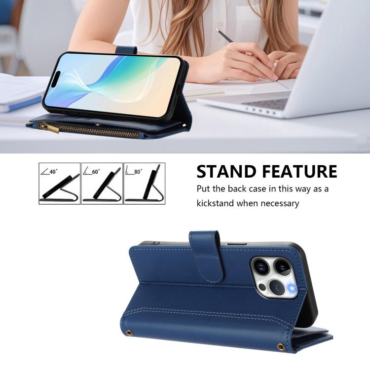 Magnetic Closure 9 Card Slots Zipper Leather Case with Hand Strap, For iPhone 14 Pro Max, For iPhone SE 2022 / 2020 / 8 / 7, For iPhone 13 Pro Max, For iPhone 13 Pro, For iPhone 13 mini, For iPhone 12 / 12 Pro, For iPhone 12 Pro Max, For iPhone 12 mini