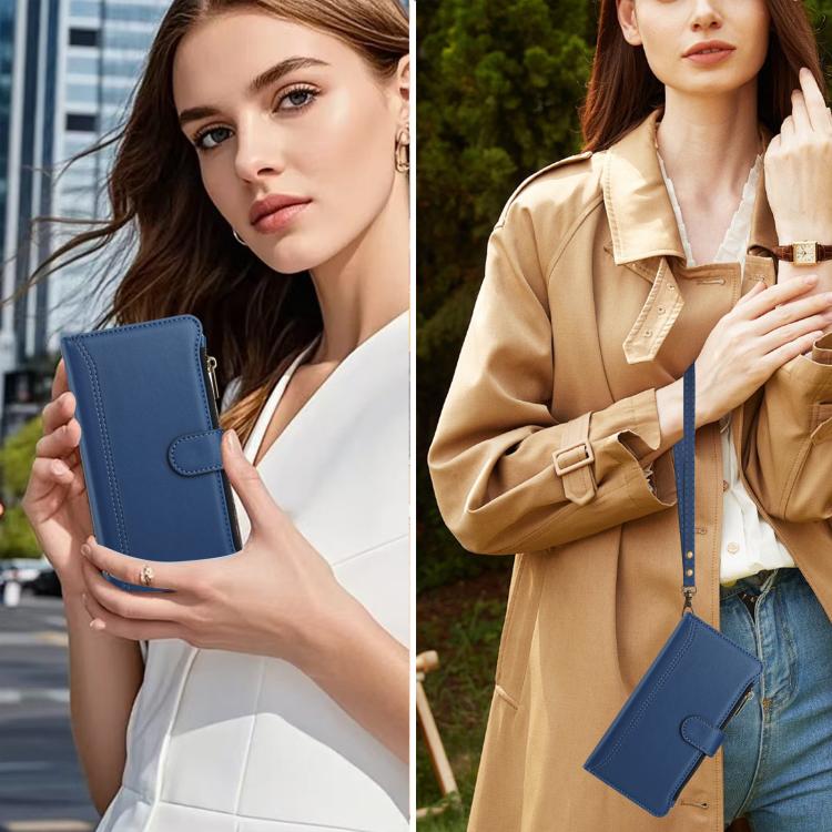 Magnetic Closure 9 Card Slots Zipper Leather Case with Hand Strap, For iPhone 14 Pro Max, For iPhone SE 2022 / 2020 / 8 / 7, For iPhone 13 Pro Max, For iPhone 13 Pro, For iPhone 13 mini, For iPhone 12 / 12 Pro, For iPhone 12 Pro Max, For iPhone 12 mini