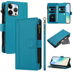 Magnetic Closure 9 Card Slots Zipper Leather Case with Hand Strap, For iPhone 14 Pro Max, For iPhone SE 2022 / 2020 / 8 / 7, For iPhone 13 Pro Max, For iPhone 13 Pro, For iPhone 13 mini, For iPhone 12 / 12 Pro, For iPhone 12 Pro Max, For iPhone 12 mini