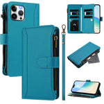 Magnetic Closure 9 Card Slots Zipper Leather Case with Hand Strap, For iPhone 14 Pro Max, For iPhone SE 2022 / 2020 / 8 / 7, For iPhone 13 Pro Max, For iPhone 13 Pro, For iPhone 13 mini, For iPhone 12 / 12 Pro, For iPhone 12 Pro Max, For iPhone 12 mini