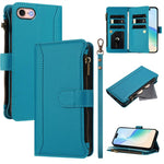 Magnetic Closure 9 Card Slots Zipper Leather Case with Hand Strap, For iPhone 14 Pro Max, For iPhone SE 2022 / 2020 / 8 / 7, For iPhone 13 Pro Max, For iPhone 13 Pro, For iPhone 13 mini, For iPhone 12 / 12 Pro, For iPhone 12 Pro Max, For iPhone 12 mini