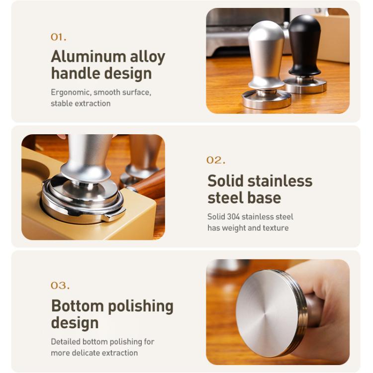 Stainless Steel Coffee Powder Hammer Pressure Powder Tampon, 51mm Black, 53mm Black, 51mm Silver, 53mm Silver, 58mm Silver