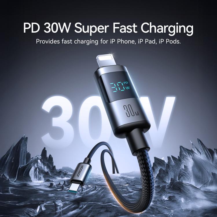 كابل بيانات شحن سريع JOYROOM S-A16 Pro Prism Series بقوة 30W مع شاشة رقمية من Type-C إلى 8 Pin، الطول: 1.2 متر، Type-C إلى 8 Pin