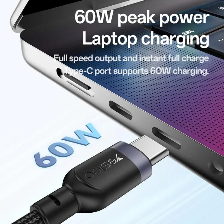 كابل شحن Yesido CA136C بقوة 60 واط USB-C / Type-C إلى Type-C وiWatch 2 في 1، CA136C