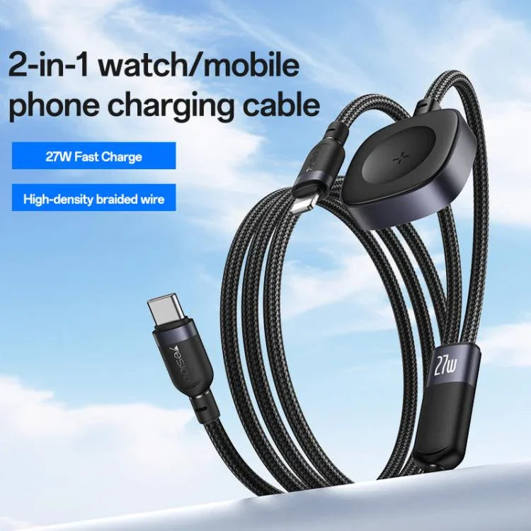 كابل شحن Yesido CA136L بقوة 27 واط USB-C / Type-C إلى 8 دبابيس وiWatch 2 في 1، CA136L