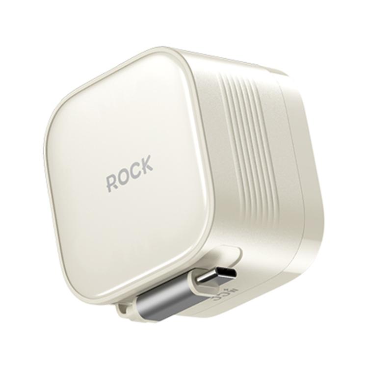 ROCK T90 PD35W Type-C Single Port GaN Wall Charger with Type-C Retractable Cable, UK Plug, EU Plug