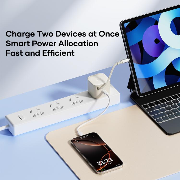 شاحن جداري ROCK T90 PD35W Type-C منفذ واحد GaN مع كابل Type-C قابل للسحب، قابس المملكة المتحدة، قابس الاتحاد الأوروبي