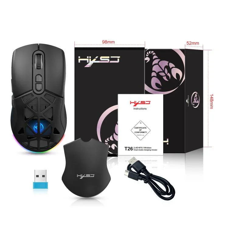 HXSJ T26 Dual Modes 2.4G BT5.1 Rechargeable Wireless Mouse, T26