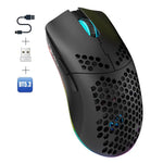 HXSJ T66 3 Modes Wired 2.4G BT5.3 Wireless RGB Rechargeable Mouse, T66