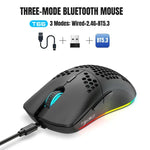 HXSJ T66 3 Modes Wired 2.4G BT5.3 Wireless RGB Rechargeable Mouse, T66